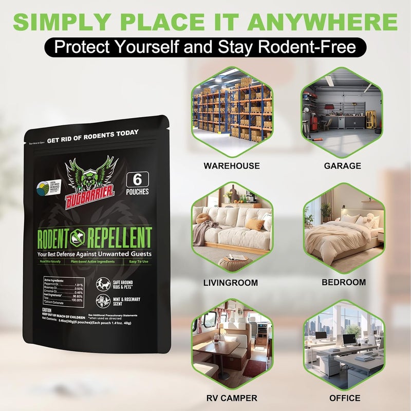 BugBarrier Extra-Strength Mouse Repellent Deterrent Pouches, USDA 99% Biobased, Peppermint & Rosemary Oils Repel Mice Nesting in Car, RV, Boat, Garage, Shed, Cabin Made in The USA (12 Pack) - Image 5